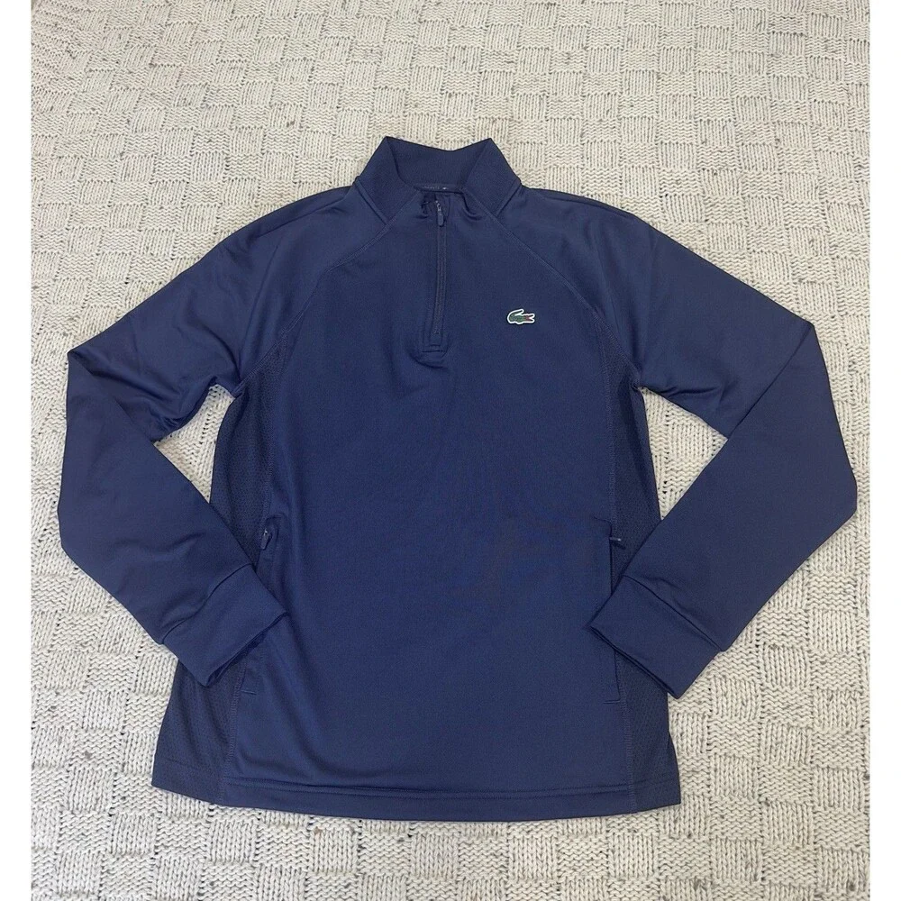 Lacoste Sport Men's M High-Neck Golf Sweatshirt Navy Quarter Zip Performance